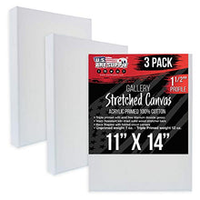 Load image into Gallery viewer, U.S. Art Supply 11&quot; x 14&quot; Gallery Depth 1-1/2&quot; Profile Stretched Canvas 3-Pack - Acrylic Gesso Triple Primed 12-Ounce 100% Cotton Acid-Free Back Stapled Pouring Art

