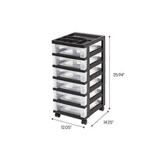 Load image into Gallery viewer, IRIS USA MC-360-TOP Plastic Storage Drawer, Rolling Cart with Organizer Top, 6, Black
