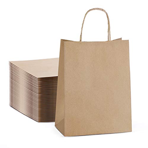Mesha 50pcs Medium Size Gift Bags with Handle Brown Kraft Paper Bags 8x4.75x10.5 Inch Paper Shopping Bags, Paper Party Favor Bags, Retail Paper Bags Bulk
