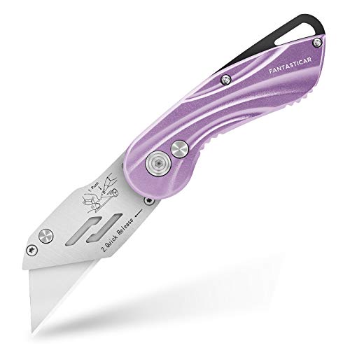 FANTASTICAR Folding Utility Knife Gift Box Cutter Lightweight StreamlineType Body with 5-Piece Extra Blades (Purple)
