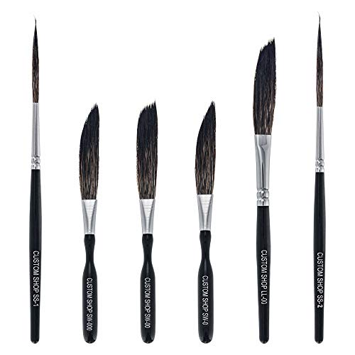 Custom Shop Pinstriping Brush Master Set (Sword #0, 00, 000, Scroll #1 & #2, Long Liner #00) - The Complete Set of Every Brush Style and Size - High Performance Striping Brushes