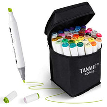 Load image into Gallery viewer, Tanmit Marker Pens Dual Tips Permanent Art Markers for Kids, Highlighter Pen Set for Adult Coloring Drawing Sketching Highlighting and Underlining (Carrying Case &amp; 40 Colors)
