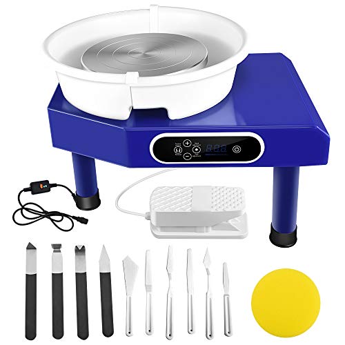 SEAAN Electric Pottery Wheel Machine 25CM Pottery Throwing Ceramic Machine LCD Touch Ceramic DIY Clay Tool for Ceramic Work Art Clay with 10 Pcs Clay Sculpting Tools, Foot Pedal, US Shipping