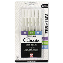 Load image into Gallery viewer, SAKURA Gelly Roll Classic Gel Pens, Opaque White Ink, Ass&#39;t Tips 05/08/10, 6 PK 57461
