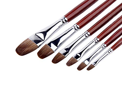 Red Pure Weasel Sable Hair Artist Brushes Filbert Brush Set For Acrylic Oil Gouche and Watercolor Painting Wooden Handle 6Pcs