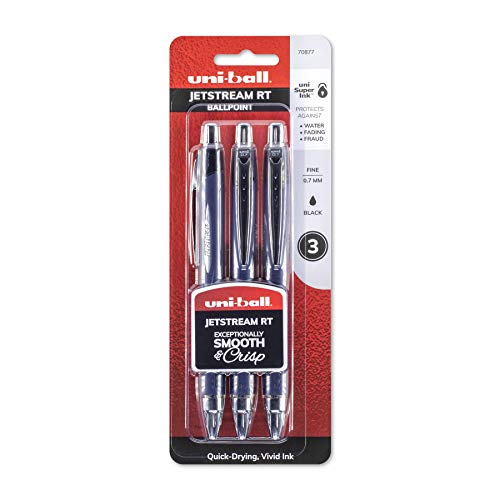 Uni-Ball Jetstream Retractable Ball Point Pens,0.7mm, Black Ink, 3-Count