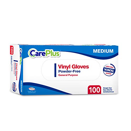Disposable Vinyl Gloves Medium Size| Heavy Duty | Non Sterile | Powder Free | Latex Free Rubber | 100 Count Box |food Safe