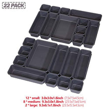 Load image into Gallery viewer, Set of 22 Interlocking Desk Drawer Organizer Tray Dividers Plastic Shallow Narrow Drawers Organizers Separators and Storage Bins Container for Kitchen Bathroom Makeup Office Vanity Bedroom Dresser
