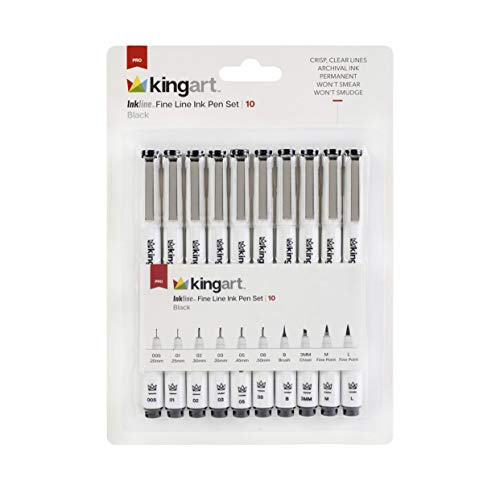 KingArt PRO Inkline Fine Line Pen, Set of 10, Black 10 Piece