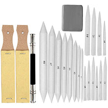 Load image into Gallery viewer, EuTengHao 22 Pieces Blending Stumps and Tortillions Set with 2 Sandpaper Pencil Sharpener, 1 Pencil Extension Tool and 1 Eraser for Student Sketch Drawing Accessories
