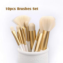 Load image into Gallery viewer, ZOREYA Makeup Brushes 10pc Gold- Premium Quality Non Animal Cruelty Cosmetic Makeup Brush Set with Vegan Leather Make up Organizer Storage Brush Holder Case
