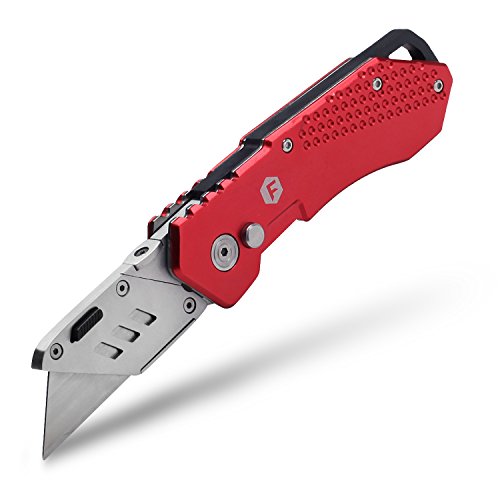 FC Folding Pocket Utility Knife - Heavy Duty Box Cutter with Holster, Quick Change Blades, Lock-Back Design, and Lightweight Aluminum Body