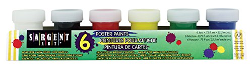 Sargent Art 6 Jar Primary Poster Paint Set 3/4 Ounce, 6 Bright Colors, 3/4 oz