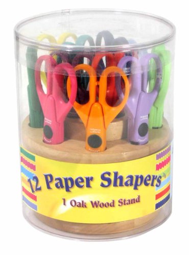 Armada Paper Shapers 12 Decorative Scissors with Oak Stand, Original Set, Assorted