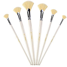 Load image into Gallery viewer, Amagic Fan Brush Set - Hog Bristle Natural Hair - Artist Soft Anti-Shedding Paint Brushes for Acrylic Watercolor Oil Painting, Long Wood Handle with Case, Set of 6
