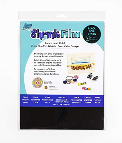 Grafix Film Black, Opaque Sheets, Design Your Art and Shrink It to Create Jewelry, Embellishments, Paper Crafts, Gift Tags, Ornaments and More, 8.5 x 11, 6 Fl Oz