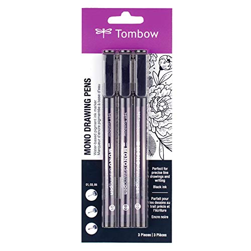 Tombow 66403 MONO Drawing Pen, 3-Pack. Create Precise, Detailed Drawings with Three Tip Sizes – 01, 03 and 05