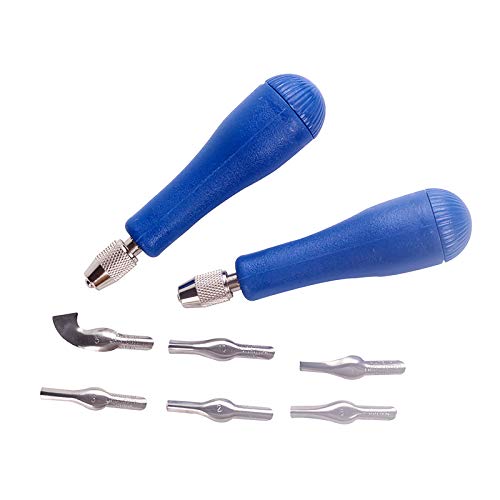 Falling in Art Craft Linoleum Block Cutters with 6 Type Blades and 2 Plastic Storage Handles