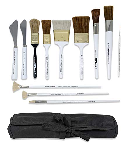 Bob Ross 13-Piece Landscape Painting Tools Bundle, 10x Paint Brushes, 2X Painting Knives, 1x Velono Roll-Up Paint Brush Case