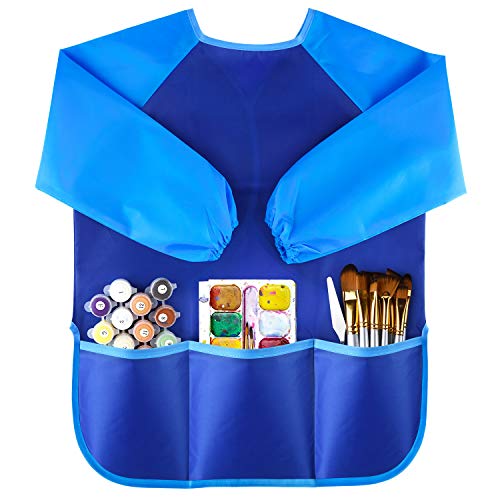Kuuqa Waterproof Children Art Smock Kids Art Aprons with 3 Roomy Pockets,Painting Supplies (Paints and brushes not included)