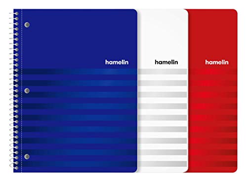 HAMELIN College Ruled Notebooks, Spiral bound, 70 sheets Assorted Colors Pack 3, 