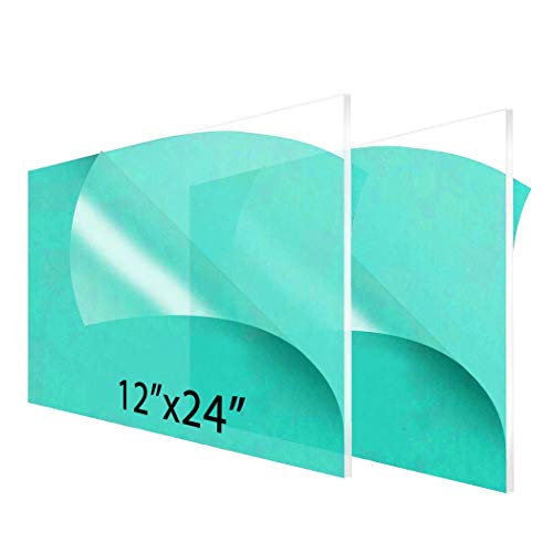 2-Pack 12 x 24” Clear Acrylic Sheet Plexiglass – 1/8” Thick; Use for Craft Projects, Signs, Sneeze Guard and More; Cut with Cricut, Laser, Saw or Hand Tools – No Knives