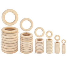 Load image into Gallery viewer, Yolyoo 60pcs Natural Wood Rings for DIY Craft, Ring Pendant and Connectors Jewelry Making, 6 Size
