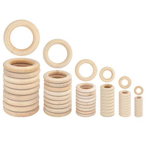 Yolyoo 60pcs Natural Wood Rings for DIY Craft, Ring Pendant and Connectors Jewelry Making, 6 Size
