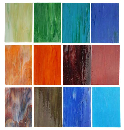 Lanyani 10 Sheets Variety Streaky Glass Packs 4 x 6 inch Cathedrals Stained Glass Sheets for Mosaic Tiles Crafts,Mixed Colors
