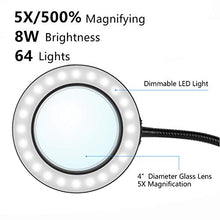 Load image into Gallery viewer, Magnifying Lamp, BZBRLZ Dimmable Eye-Caring LED Desk Lamp, 5X Magnification, Infinite Brightness Adjustable, 3 Color Modes, Perfect for Reading, Working or Crafting
