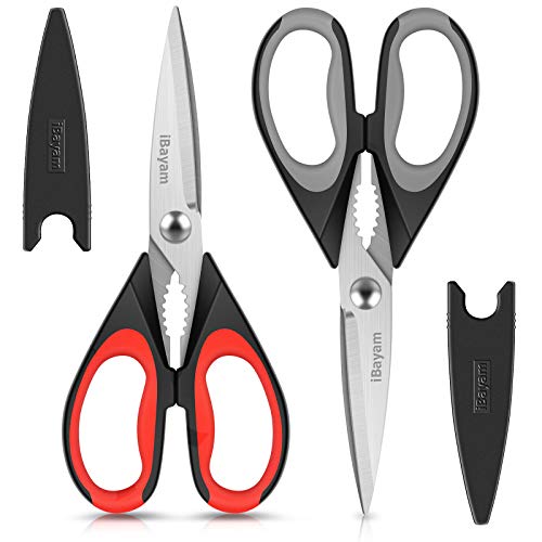 Kitchen Shears, iBayam 2-Pack Kitchen Scissors Heavy Duty Meat Scissors, Dishwasher Safe Cooking Scissors, Multipurpose Stainless Steel Sharp Utility Food Scissors for Chicken, Poultry, Fish, Herbs