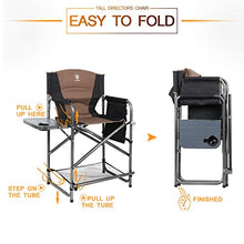 Load image into Gallery viewer, EVER ADVANCED Medium Tall Directors Chair Foldable Makeup Artist Chair Bar Height with Side Table Cup Holder and Storage Bag Footrest, Supports 300LBS (Brown, Seat Height: 23.2 inches)

