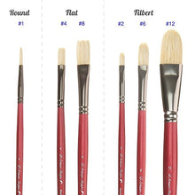 Load image into Gallery viewer, D&#39;Artisan Shoppe Oil Acrylic Paint Brushes Set. 100% Natural Chungking Hog Hair Bristle in Portable Organizer Plastic Container. 6pc Filbert Flat and Round Paintbrush Gift Kit.
