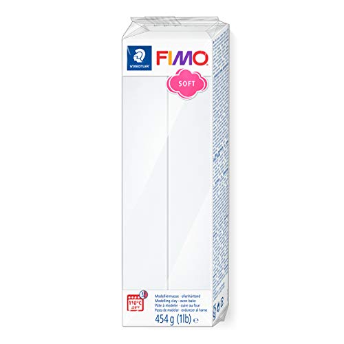 STAEDTLER FIMO Soft Polymer Clay - Oven Bake Clay for Modeling, Kids, Jewelry, Sculpting, 1 lb Block, White 8021-0, 454 (8021-1LB-0)