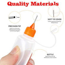 Load image into Gallery viewer, 15pcs Precision Tip Applicator Bottles, YGDZ 30ml 5 Colors Needle Fine Tip Squeeze Glue Applicator Bottles, 10pcs Needle Tips, 5pcs Mini Funnel for Quilling Craft Paint Ink
