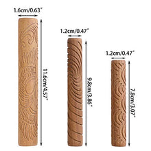 Load image into Gallery viewer, OwnMy Set of 10 Clay Modeling Pattern Rollers Kit, Dragon Phoenix Propitious Clouds 3D Geometry Cookie Radial Rays Prismatic Wood Wave Pattern Clay Rolling Pin Textured Wooden Handle Pottery Tools Set
