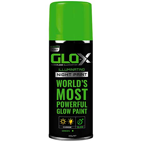 GLO-X Glow In The Dark Spray Paint (10.6oz Can) - Green Spray Paint - Powered Light & Sun Activated Glow In The Dark Paint for Metal & Plastic - Glow Acrylic Paint for Outdoors - Fishing Lure Paint
