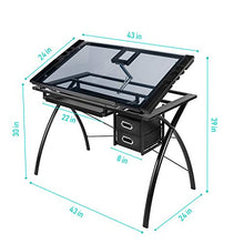 Load image into Gallery viewer, BAHOM Adjustable Drafting Table Glass Top, Art Drawing Craft Desk with 2 Drawers, Perfect for Artwork and Design, Black
