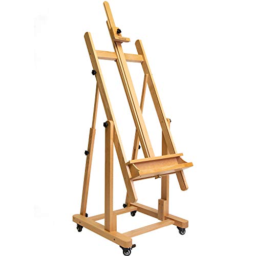 MEEDEN Extra Large Heavy-Duty H-Frame Studio Easel - Versatile Solid Beech Wood Artist Professional Easel, Adjustable Painting Easel Stand with 4 Premium Locking Silent Caster Wheels, Hold Max 82