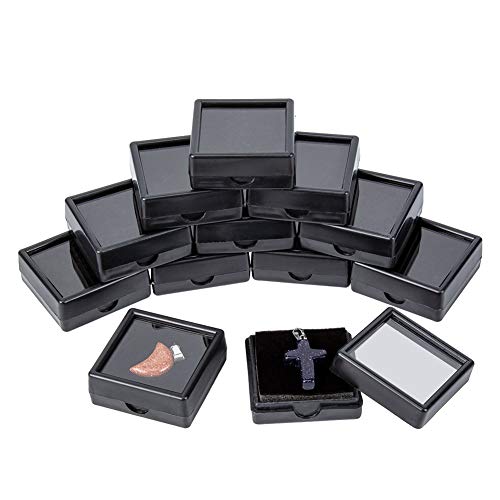 BENECREAT 24PCS Black Gemstone Display Box Jewelry Box Container with Clear Top Lids, 1.57