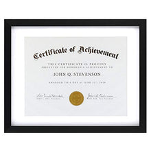 Load image into Gallery viewer, ONE WALL 11x14 Document Frame Displays 8.5x11 Diplomas with Mat or 11x14 Inch Without Mat, Black Certificate Frame Made of Solid Wood and Tempered Glass - Mounting Hardware Included

