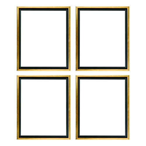 Creative Mark Illusions Floater Frame for 3/4 Inch Depth Stretched Canvas Paintings & Artwork - 4 Pack - [Black Frame with Antique Gold Edge - 16x20]