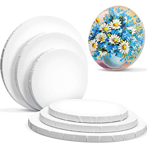6 Pieces Round-Shaped Paint Board Canvas, White Round Hand Painted Canvases Set for Painting for Students Artist Hobby Painters and Beginners (8 Inch, 10 Inch and 12 Inch)