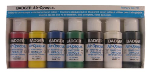 Badger Air-Brush Company Air-Opaque Airbrush Ready Water Based Acrylic Paint, Primary, 1-Ounce Each, Set of 7