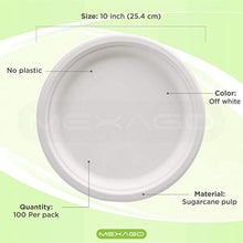 Load image into Gallery viewer, Mexago Eco-Friendly Round Compostable Plates - 10 inch | 100 Count - Natural Alternative to Paper Plate | Made of Sugarcane Bagasse
