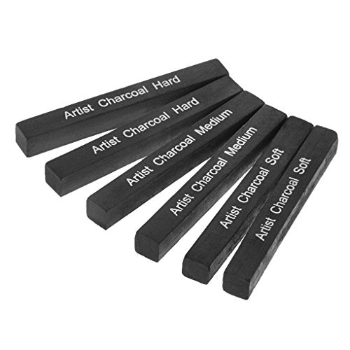 6pcs Compressed Charcoal Sticks for Drawing, Shading, 2 Soft 2 Medium 2 Hard, Drawing Class Essential Tools Kit