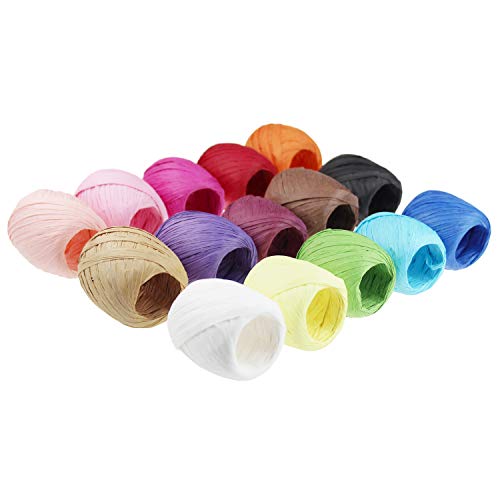 Raffia Paper Ribbon Twine Strings 15 Rolls 15 Colors Set for DIY Craft Gift Box Packing