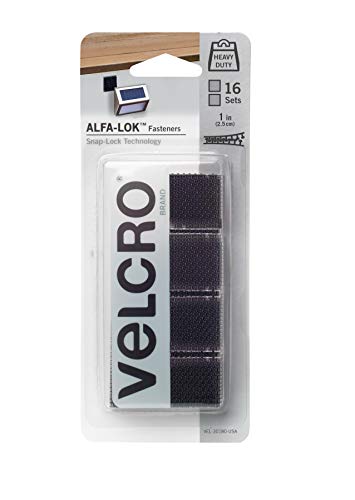 VELCRO Brand - VEL-30180-USA ALFA-LOK Fasteners | Heavy Duty Snap-Lock Technology | Self-Engaging and Multidirectional Use | Black, 1 inch Squares, 16 Sets