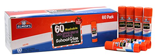 Elmer's Disappearing Purple School Glue Sticks, Washable, 0.24 Ounce Glue Sticks for Kids | School Supplies | Scrapbooking Supplies | Vision Board Supplies, 60 Count