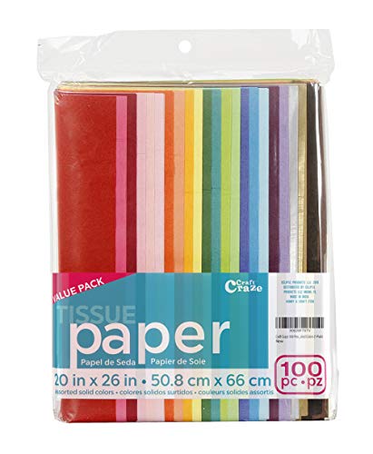 Craft Craze 100-Piece Premium Quality Tissue Gift Wrapping Paper Crafts, Packing and More, 20 x 26 inches (100 Sheets), Assorted Colors (1-Pack)